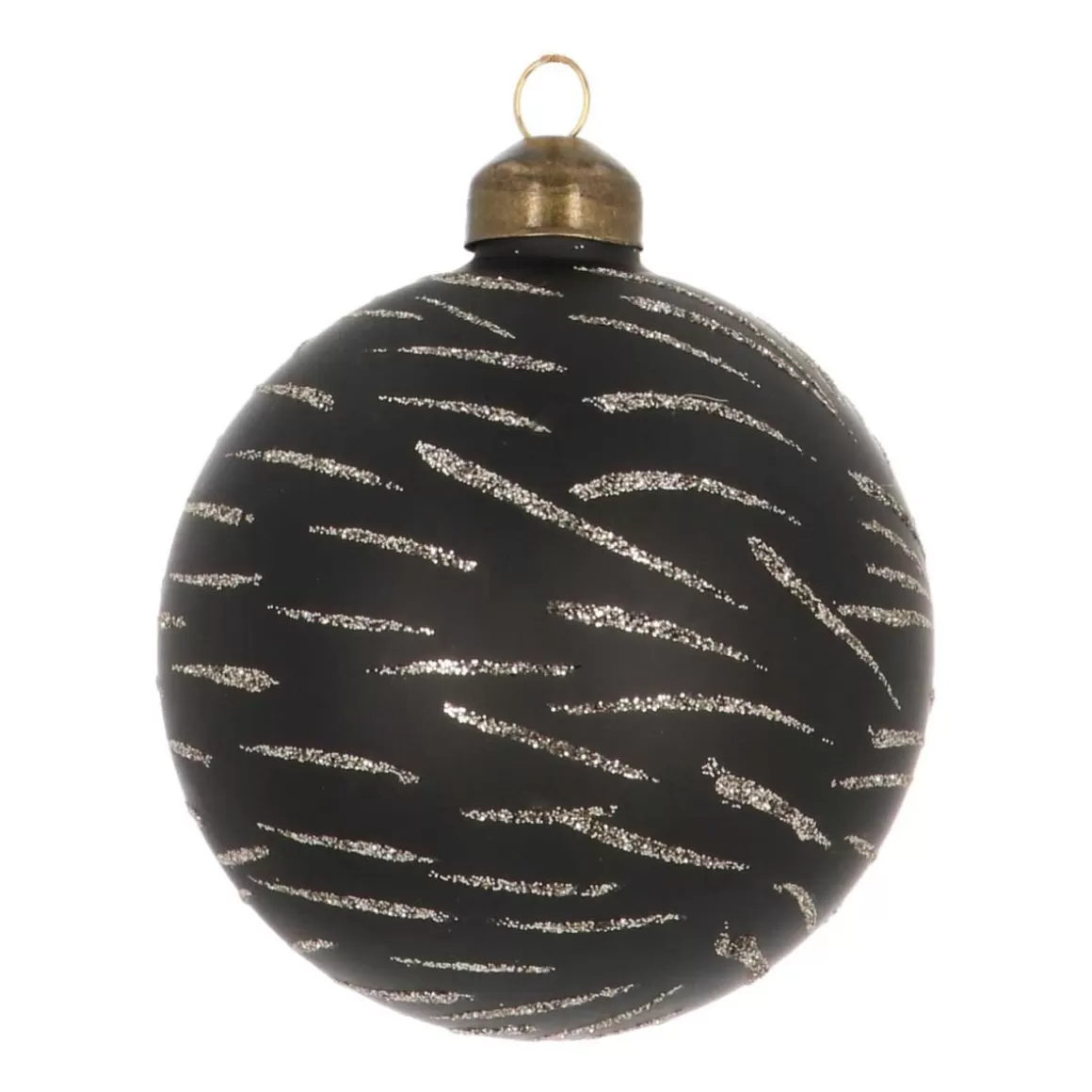 It's all about Christmas Christmas Baubles By Colour | Luxury Christmas Baubles-Noble Glass Christmas Bauble With Golden Lines 8cm Black