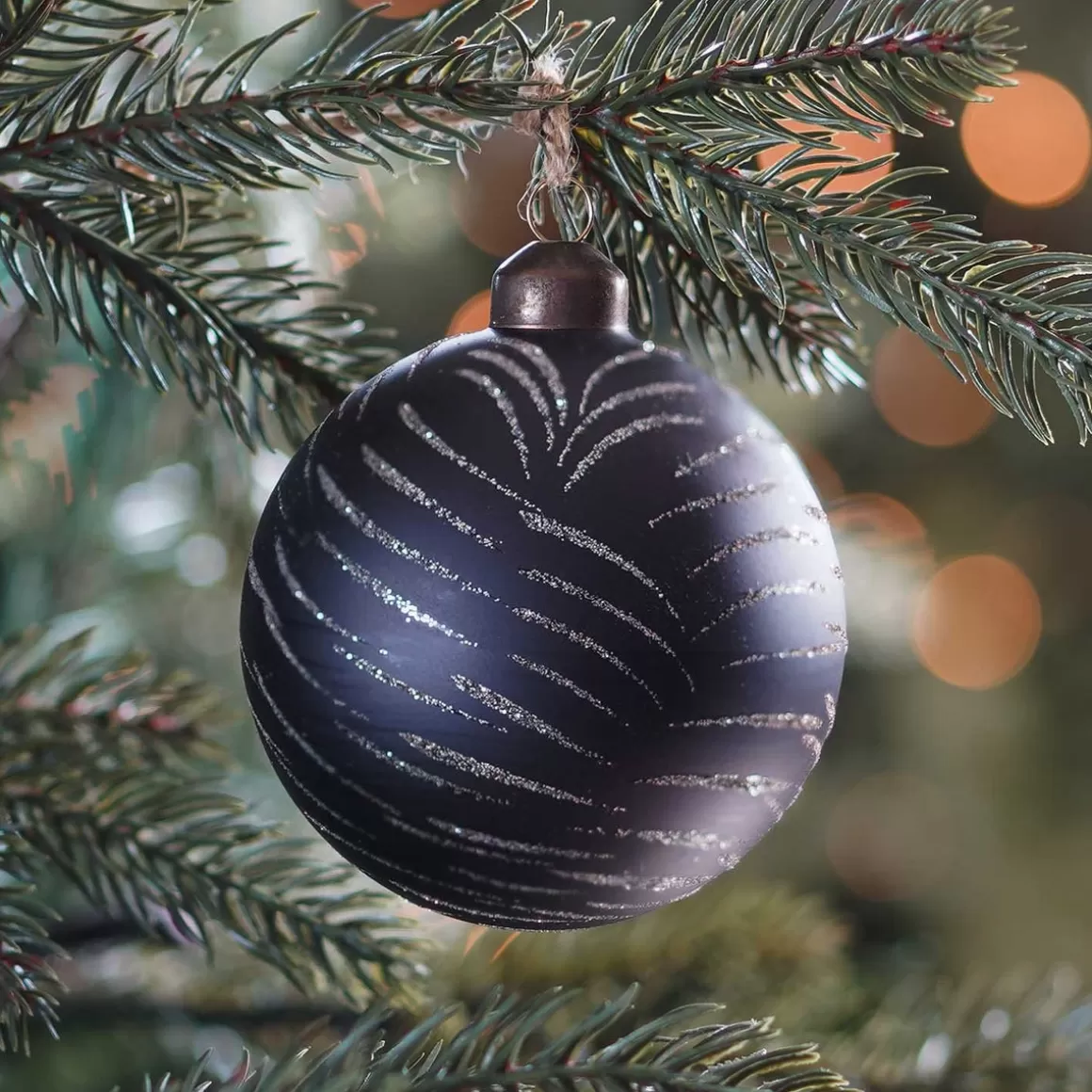 It's all about Christmas Christmas Baubles By Colour | Luxury Christmas Baubles-Noble Glass Christmas Bauble With Golden Lines 8cm Black