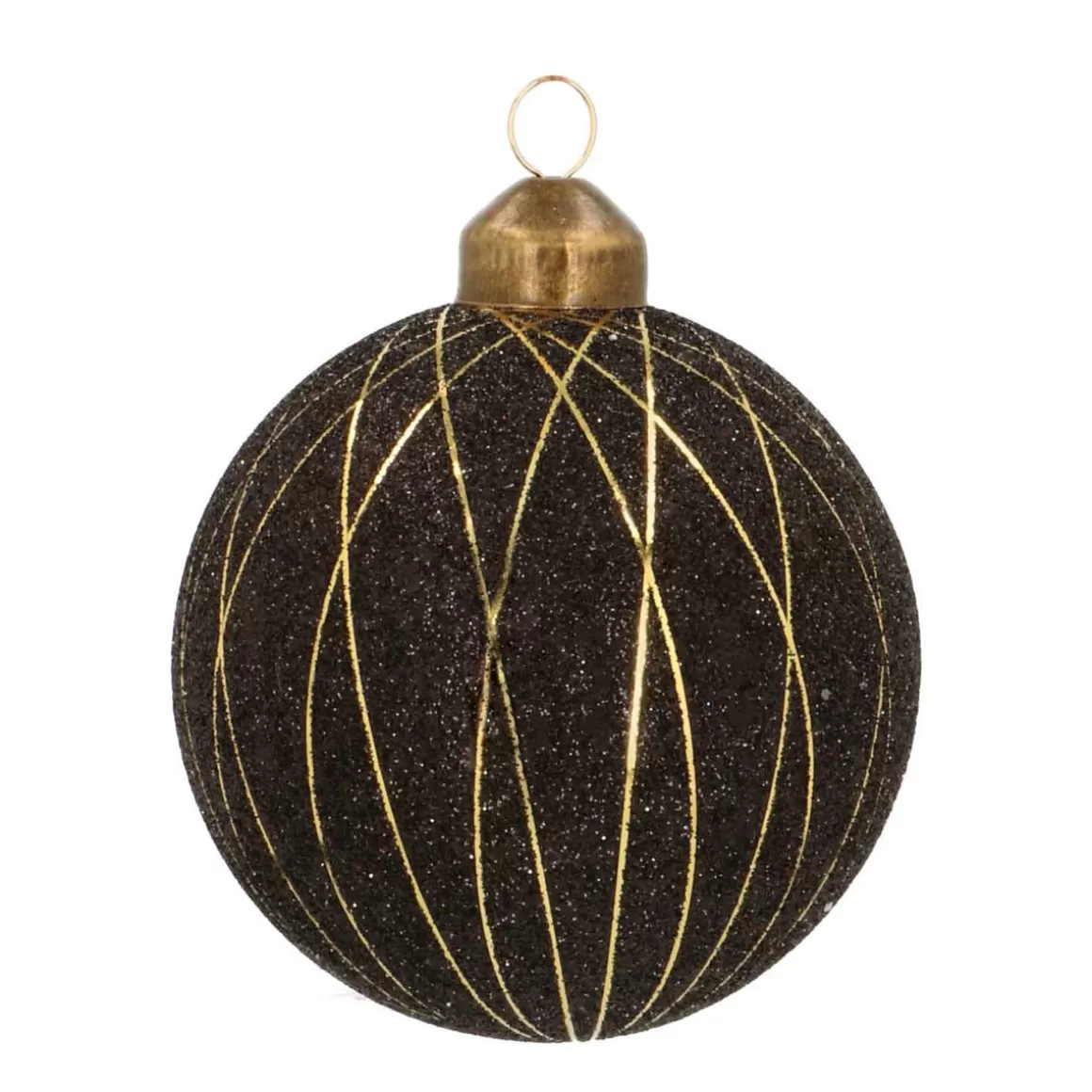 It's all about Christmas Luxury Christmas Baubles-Noble Glass Christmas Bauble With Golden Stripes 8cm Black