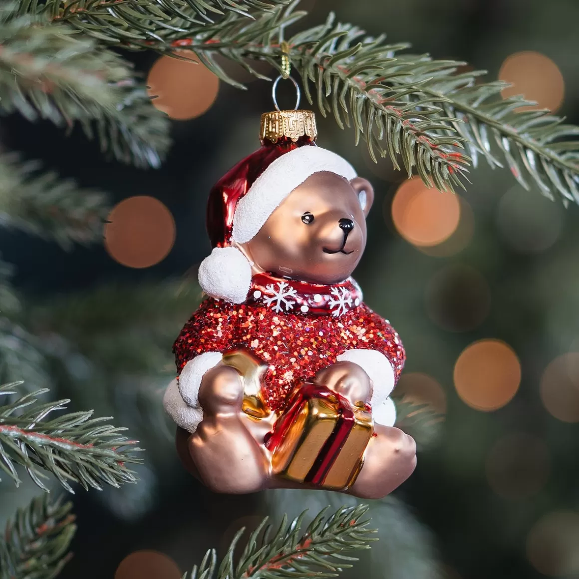 It's all about Christmas Christmastree Decorations Glass | Christmas Ornaments-Nostalgic Teddy Bear Ornament With Santa Hat