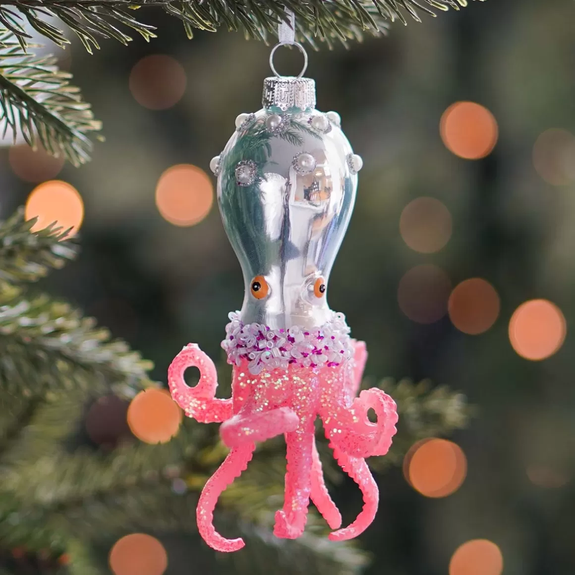 It's all about Christmas Christmas Ornaments-Octopus Glass Hanging Figurine 13.5cm Pink