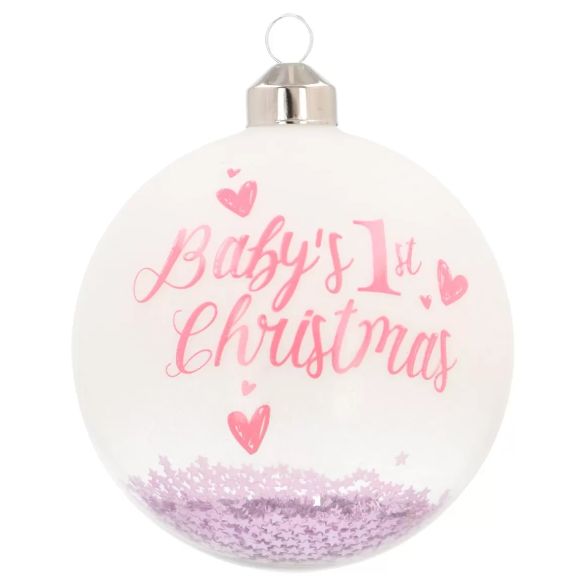 It's all about Christmas Christmas Baubles By Colour | Glass Christmas Baubles-Pink Christmas Bauble 'Baby's First Christmas'