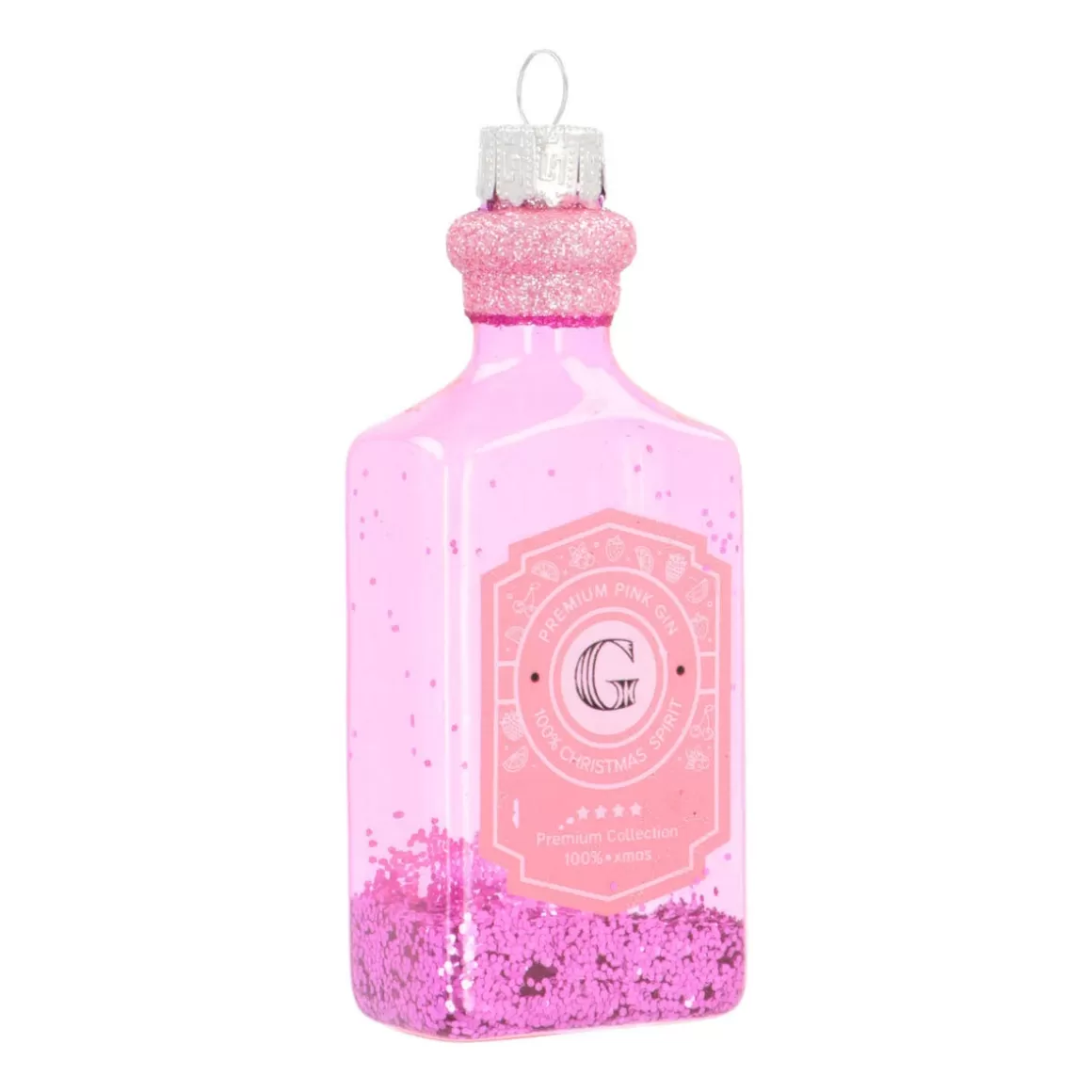 It's all about Christmas Christmas Ornaments-Pink Gin Bottle Christmas Ornament | Glass | Pink | 12cm