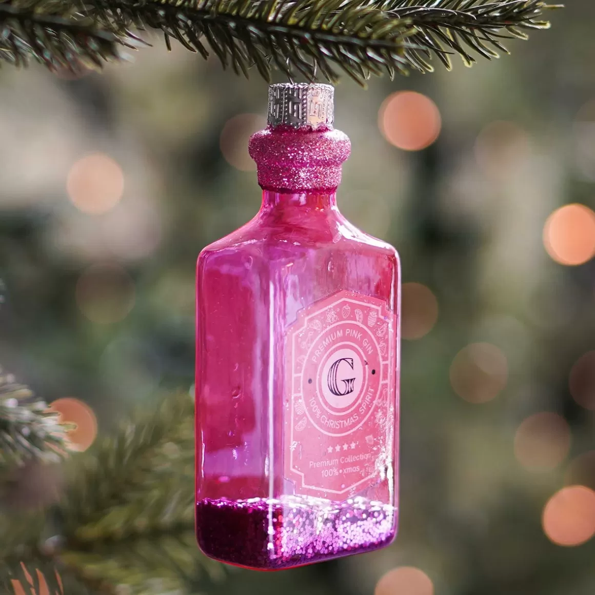 It's all about Christmas Christmas Ornaments-Pink Gin Bottle Christmas Ornament | Glass | Pink | 12cm