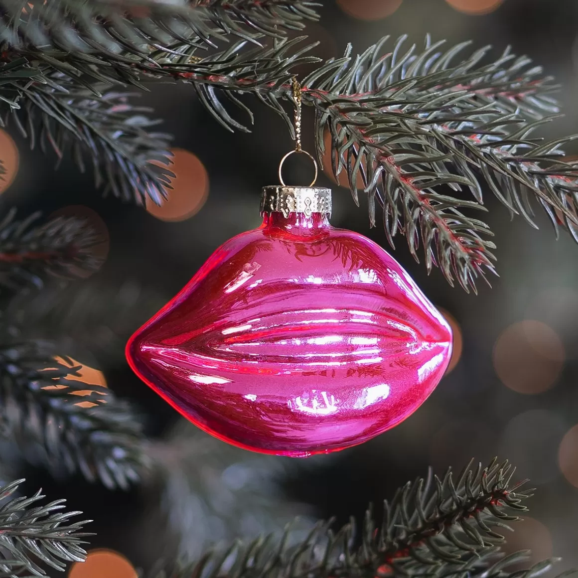 It's all about Christmas Christmastree Decorations Glass | Christmas Ornaments-Pink Glass Mouth-shaped Ornament