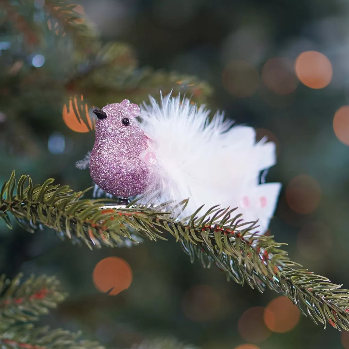 It's all about Christmas Clip On Tree Decorations-Pink White Clip On Bird Ornament | 15 Cm