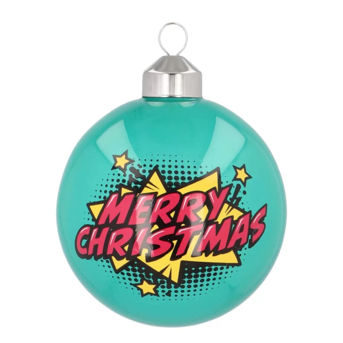 It's all about Christmas Christmas Ornaments | Extraordinary Baubles-Pop-art Christmas Bauble "Merry Christmas" | Glass | Teal | 8 Cm