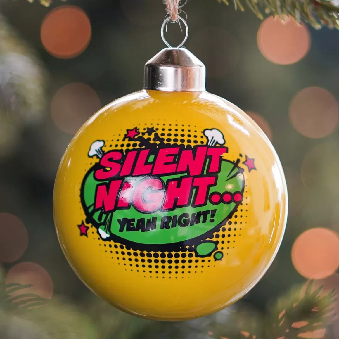 It's all about Christmas Christmas Ornaments | Extraordinary Baubles-Pop-art Christmas Bauble "Silent Night" | Yellow | Glass | 8 Cm