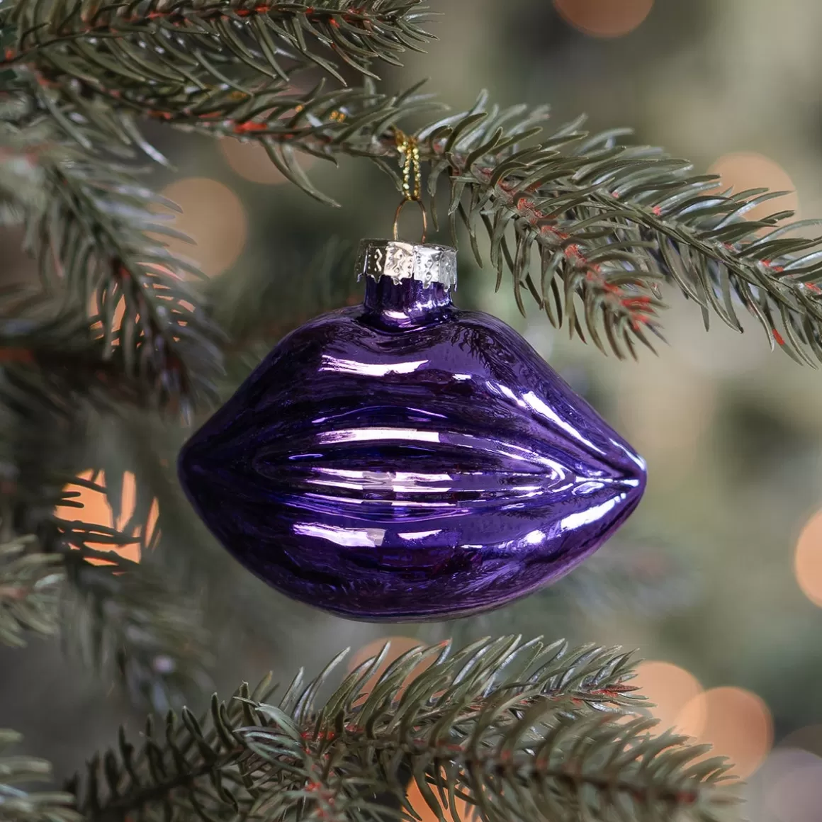 It's all about Christmas Christmastree Decorations Glass | Christmas Ornaments-Purple Glass Lips Christmas Ornament