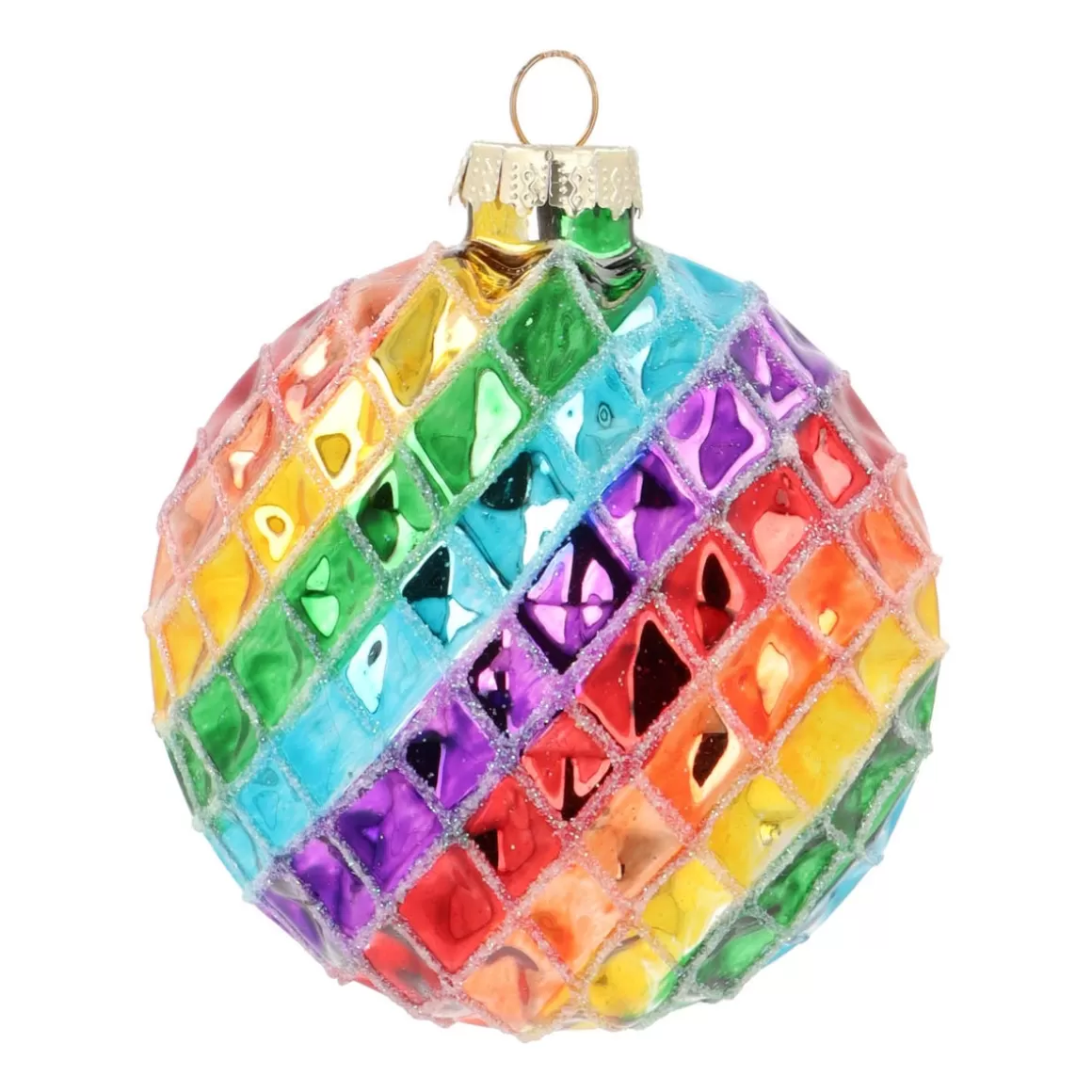 It's all about Christmas Extraordinary Baubles | Luxury Christmas Baubles-Rainbow Glass Christmas Bauble With Squares 9,5cm