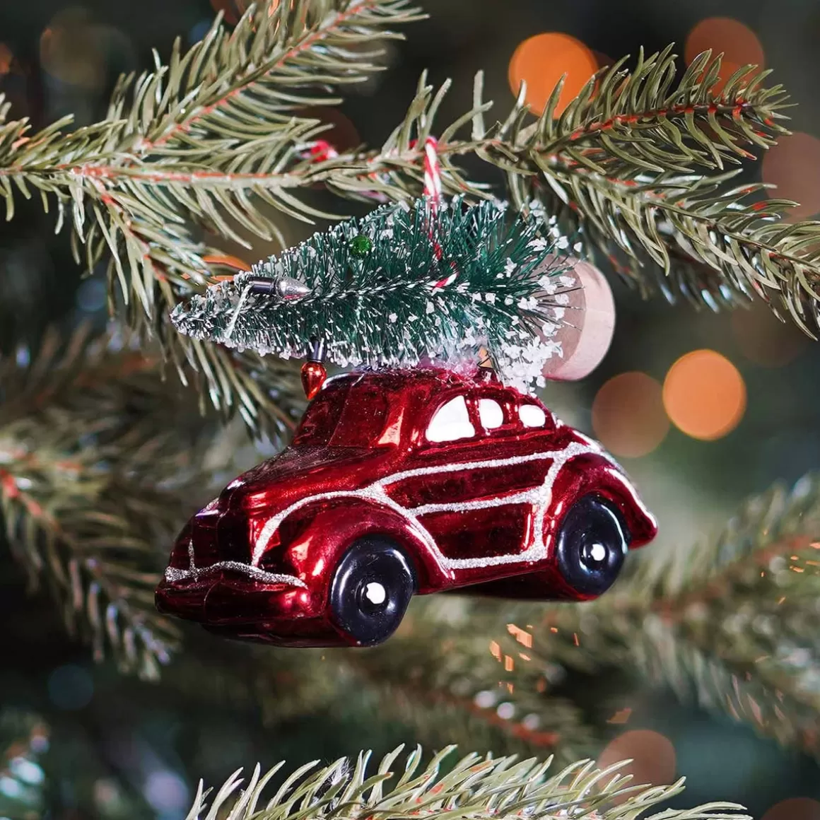 It's all about Christmas Christmas Ornaments-Red Beetle With Christmas Tree Hanging Decoration 10cm