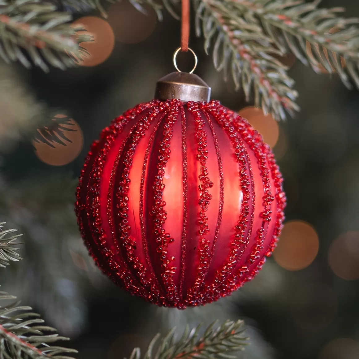 It's all about Christmas Extraordinary Baubles | Christmas Baubles By Colour-Red Crackle Christmas Bauble With Glitter Lines