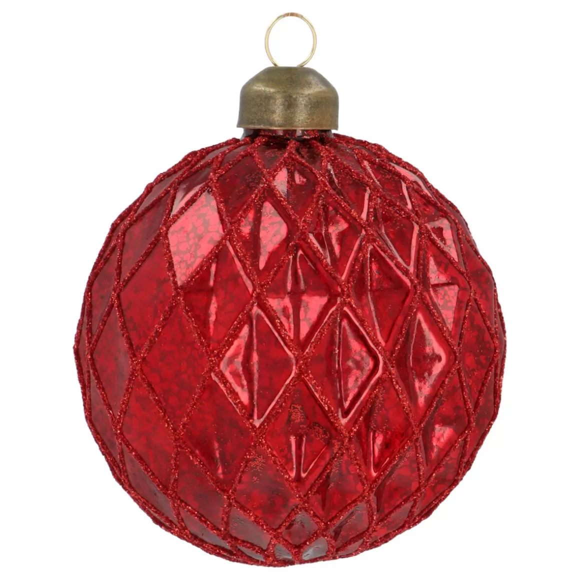 It's all about Christmas Luxury Christmas Baubles | Glass Christmas Baubles-Red Crackle Christmas Bauble With Relief And Glitters