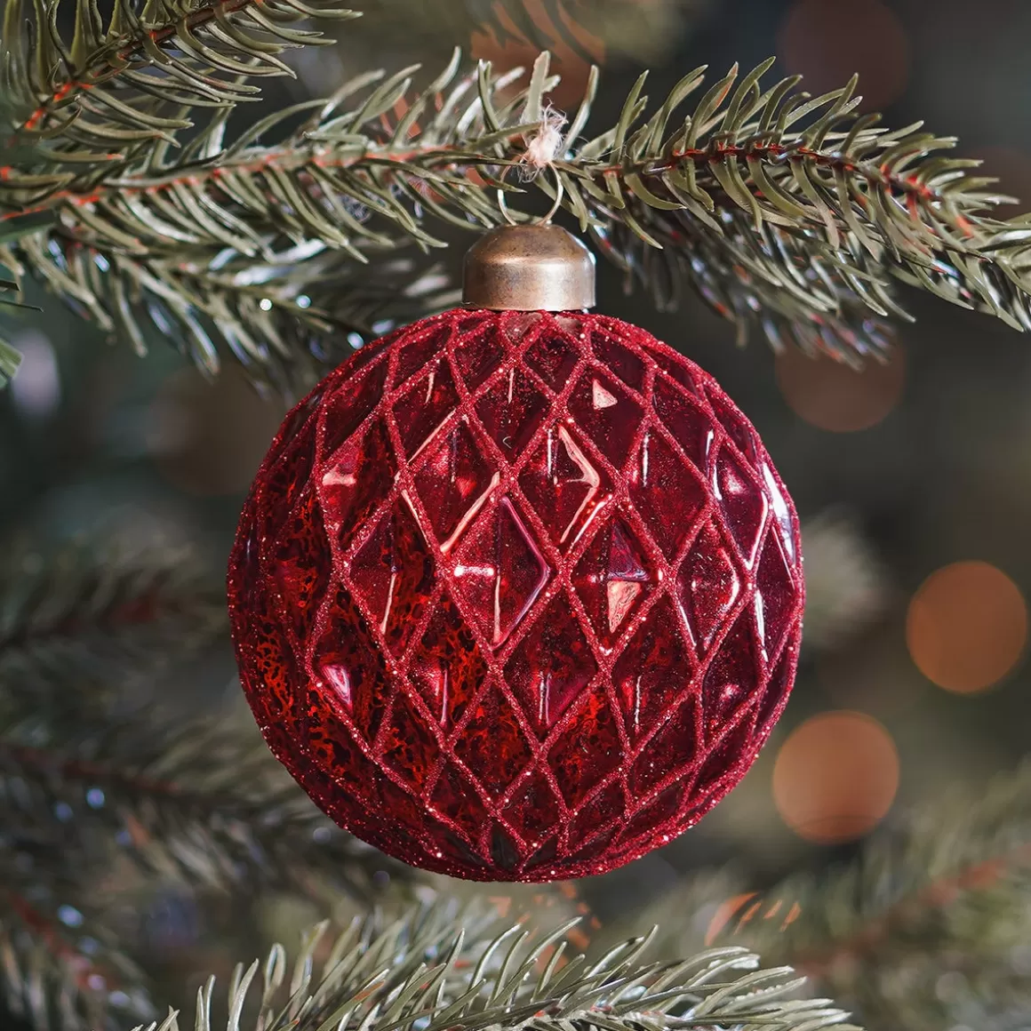 It's all about Christmas Luxury Christmas Baubles | Glass Christmas Baubles-Red Crackle Christmas Bauble With Relief And Glitters