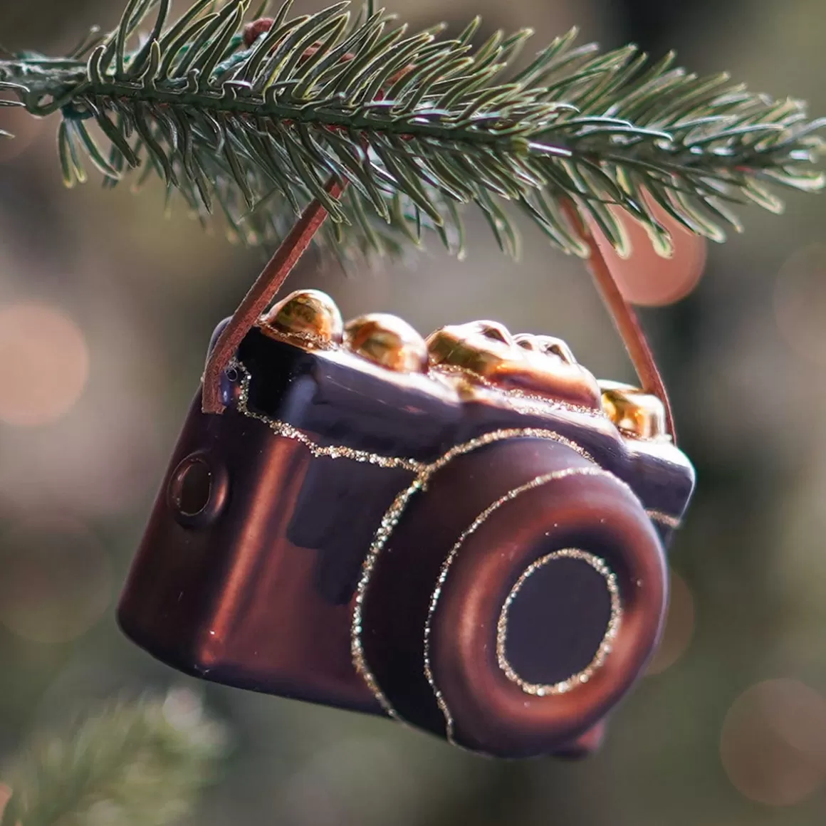 It's all about Christmas Christmas Ornaments-Retro Camera Christmas Ornament | Glass | Gold-black | 8cm