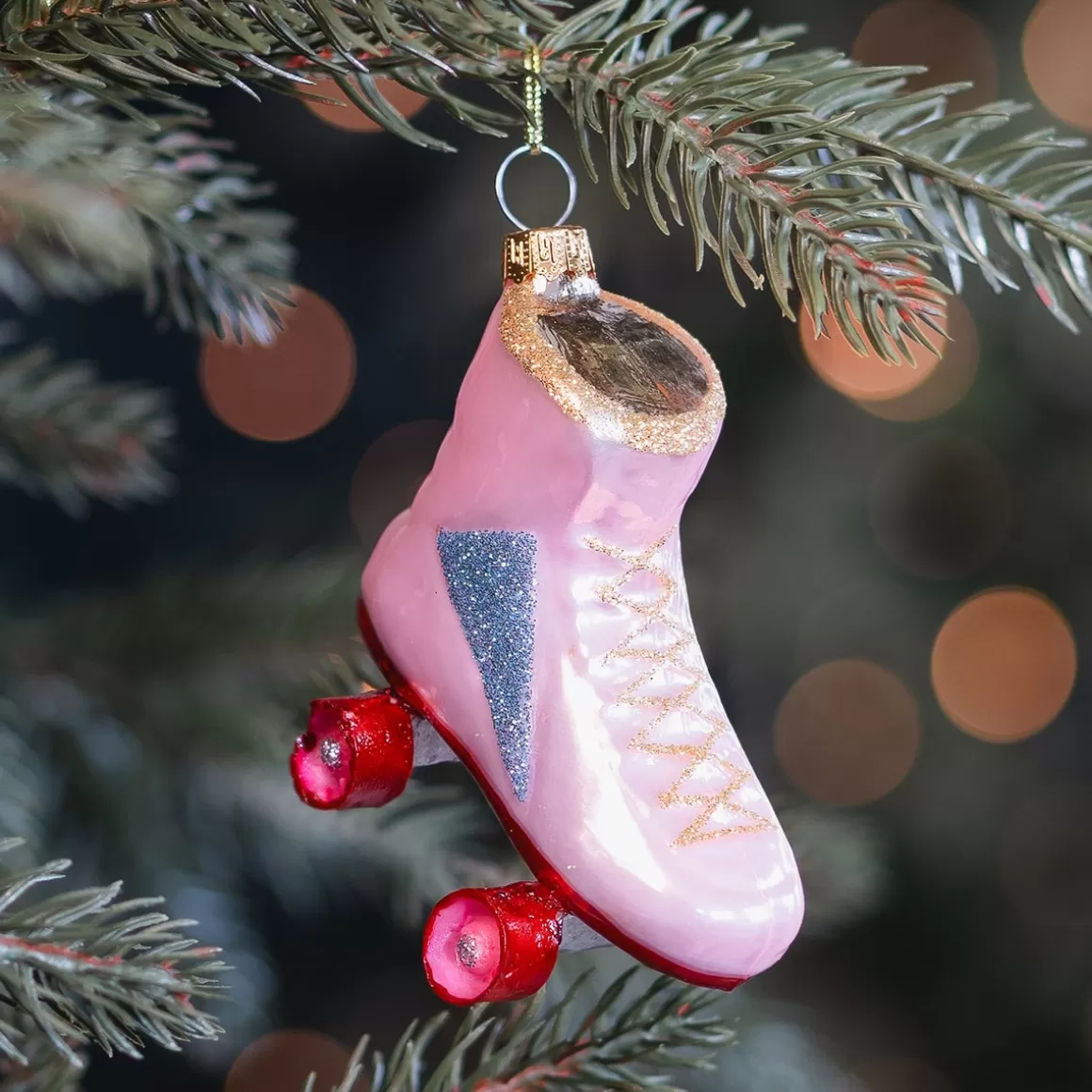 It's all about Christmas Christmastree Decorations Glass-Retro Pink Roller Skate Ornament