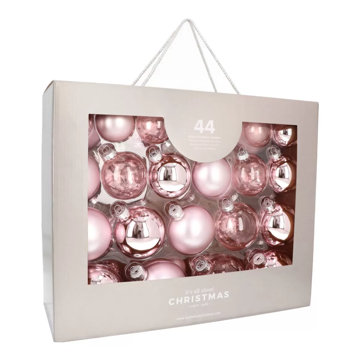 It's all about Christmas Glass Christmas Baubles | Christmas Bauble Sets-Romantic Light Pink Bauble Set 44 Pieces In A Handy Box