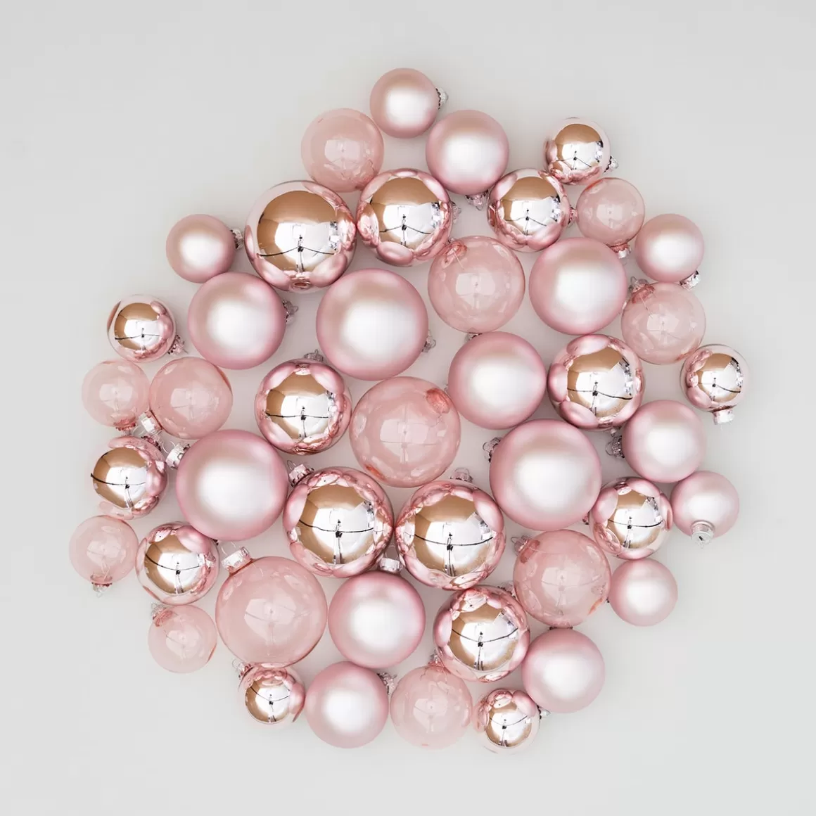 It's all about Christmas Glass Christmas Baubles | Christmas Bauble Sets-Romantic Light Pink Bauble Set 44 Pieces In A Handy Box