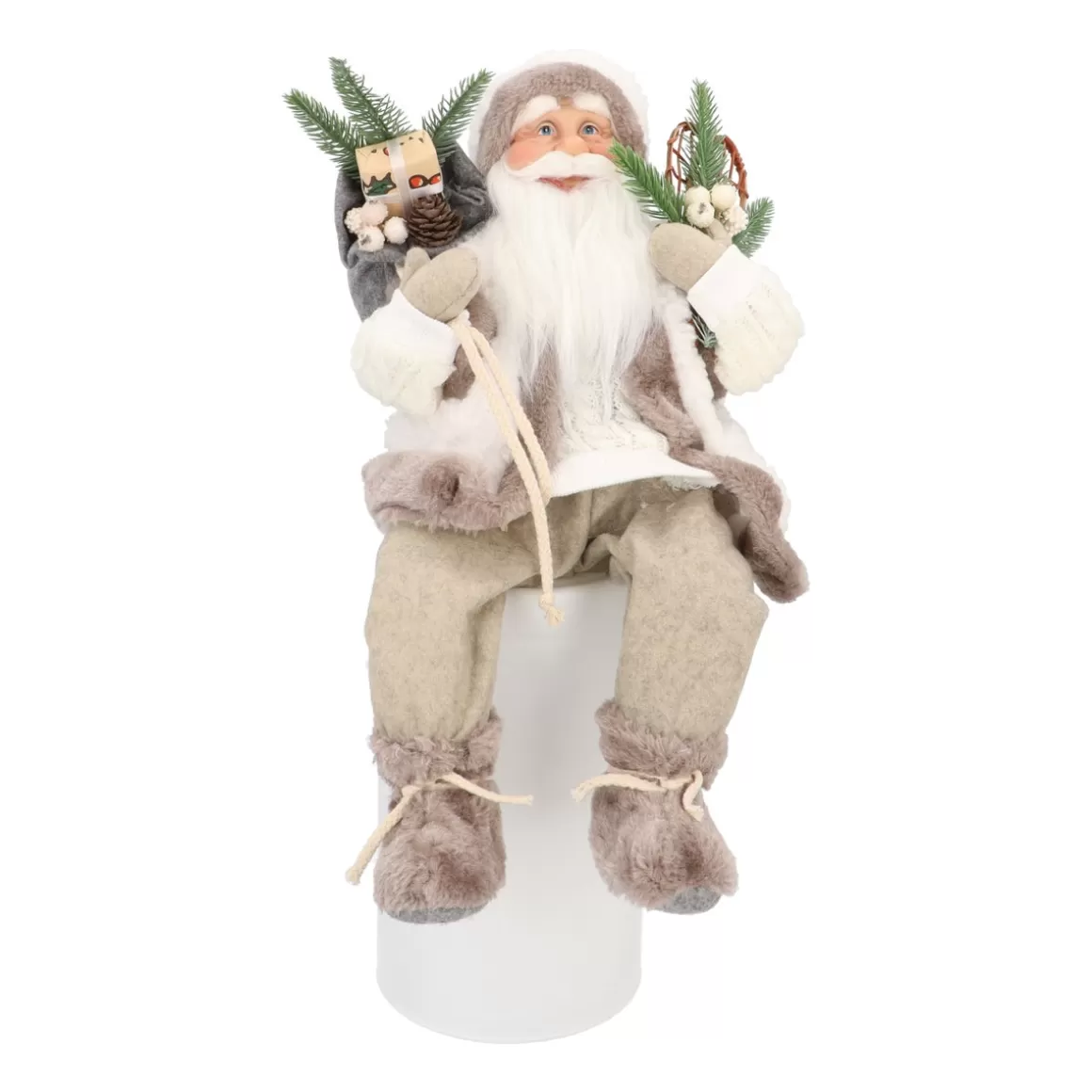 It's all about Christmas Christmas Figurines-Seated Santa Claus | White-grey | 45cm /18in | Cloth