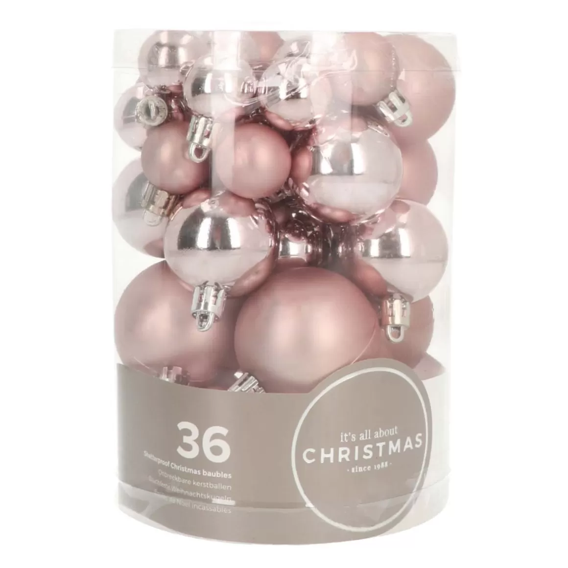 It's all about Christmas Christmas Baubles By Colour | Plastic Christmas Baubles-Set Of 36 Antique Pink Mini Baubles | Shatterproof | 2.5-5 Cm
