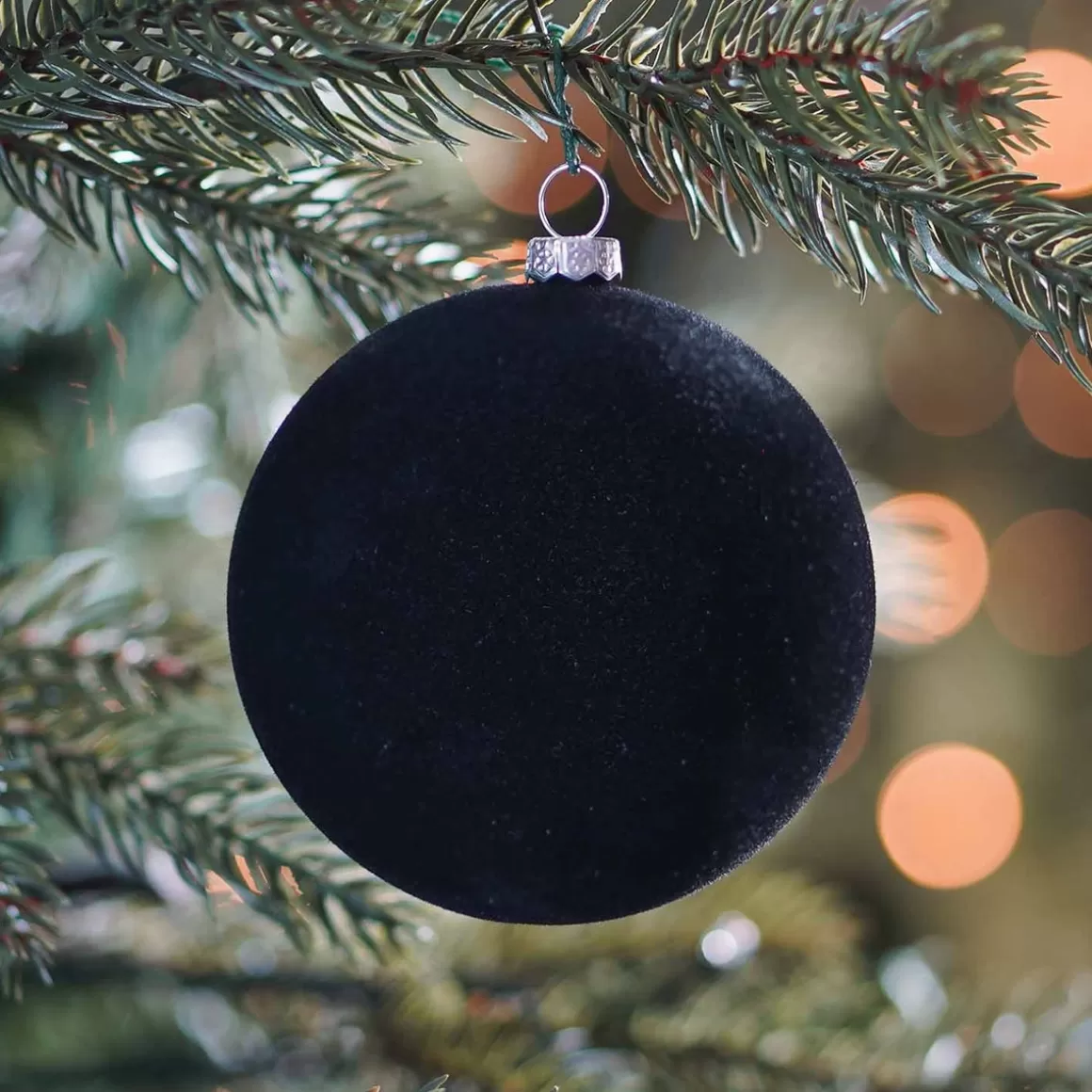 It's all about Christmas Plastic Christmas Baubles-Shatterproof Velvet Black Bauble 8cm