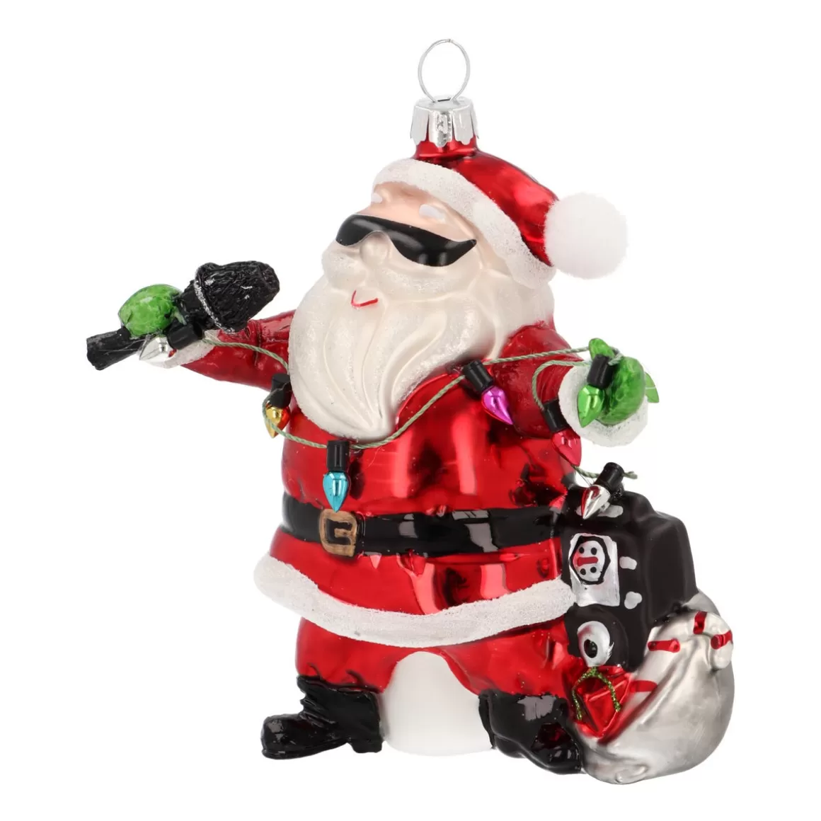 It's all about Christmas Christmastree Decorations Glass | Christmas Ornaments-Singing Santa Ornament With Sunglasses And Microphone