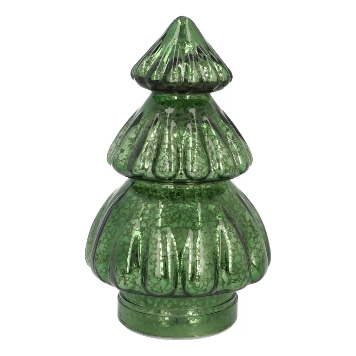 It's all about Christmas Light Up Christmas Decorations | Christmas Trees-Small Voluminous Green LED Christmas Tree In Crackle Glass