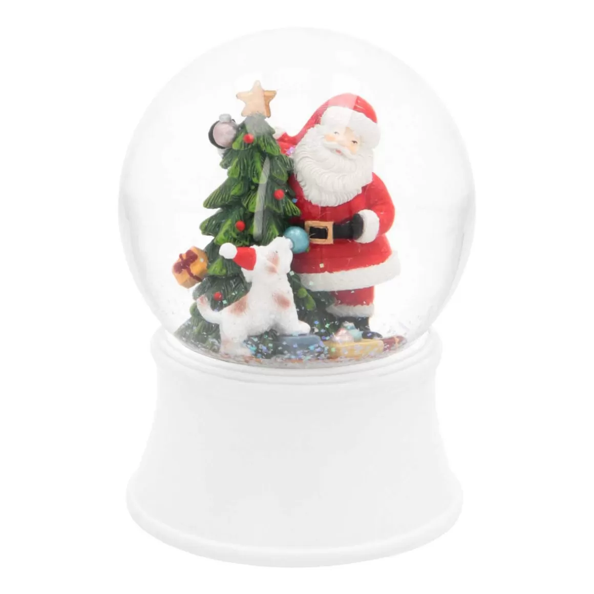 It's all about Christmas All Christmas Decorations | Snowglobes-Snow Globe Santa With Dog 15cm With Music