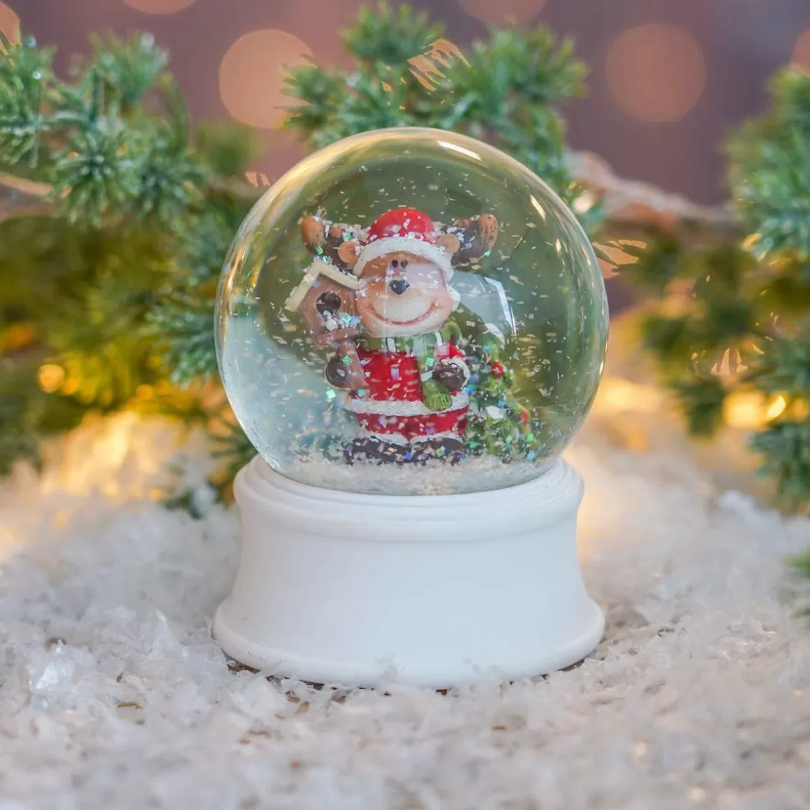 It's all about Christmas All Christmas Decorations | Snowglobes-Snow Globe With Reindeer In Santa Suit | ⌀6cm | 9cm High