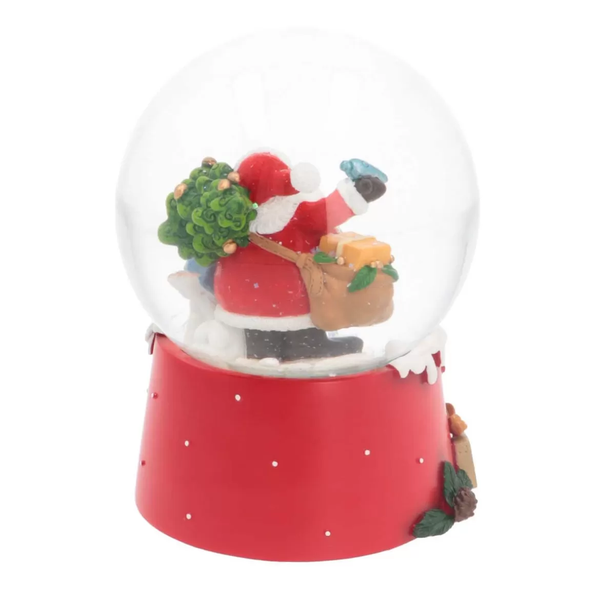 It's all about Christmas Snowglobes-Snow Globe With Santa And Dog | Music | ⌀9cm | 15cm Tall