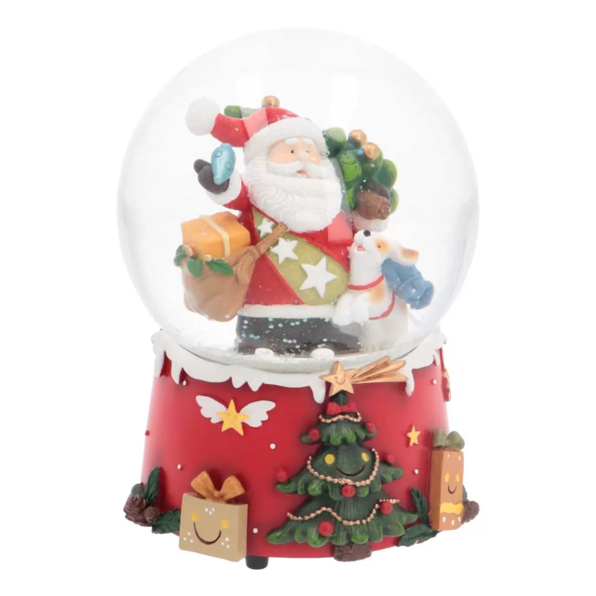 It's all about Christmas Snowglobes-Snow Globe With Santa And Dog | Music | ⌀9cm | 15cm Tall