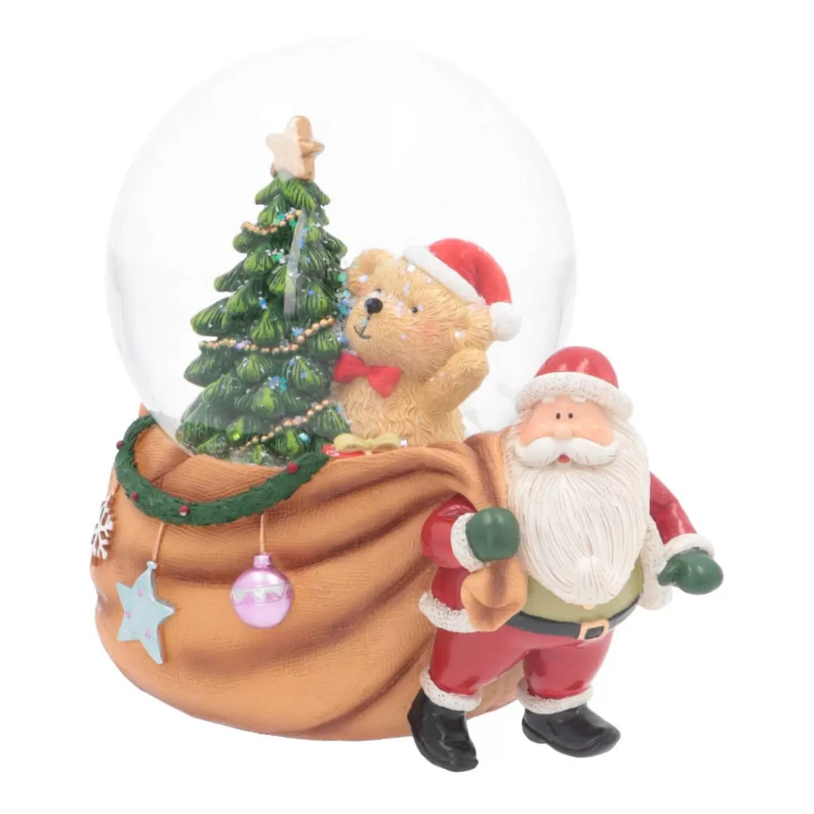 It's all about Christmas Snowglobes-Snow Globe With Santa And Teddy Bear | Music | ⌀9cm | 15cm Tall