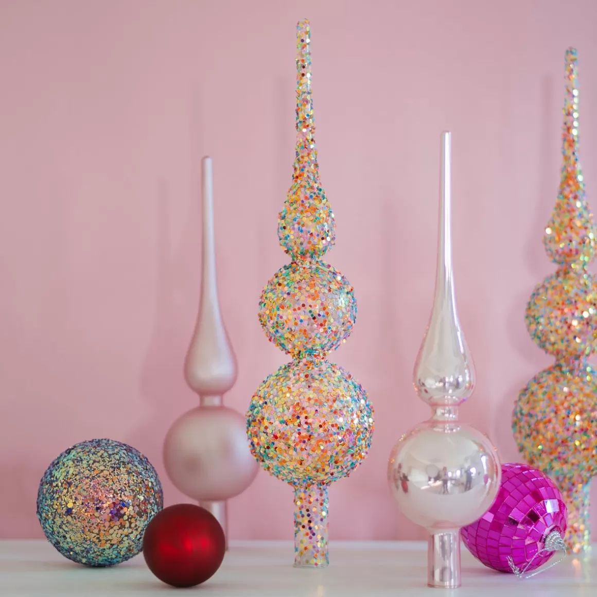 It's all about Christmas Christmastree Decorations Glass | Christmas Tree Topper-Sparkling Glass Tree Topper With Multicolor Sequins