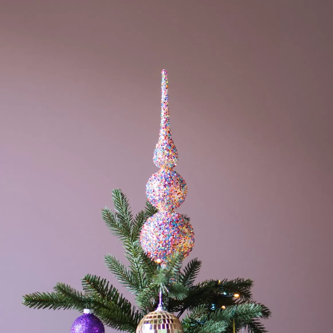 It's all about Christmas Christmastree Decorations Glass | Christmas Tree Topper-Sparkling Glass Tree Topper With Multicolor Sequins