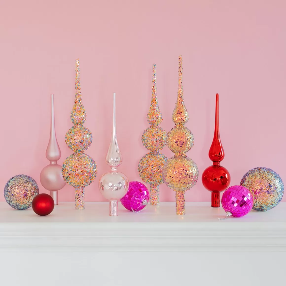 It's all about Christmas Christmastree Decorations Glass | Christmas Tree Topper-Sparkling Glass Tree Topper With Multicolor Sequins