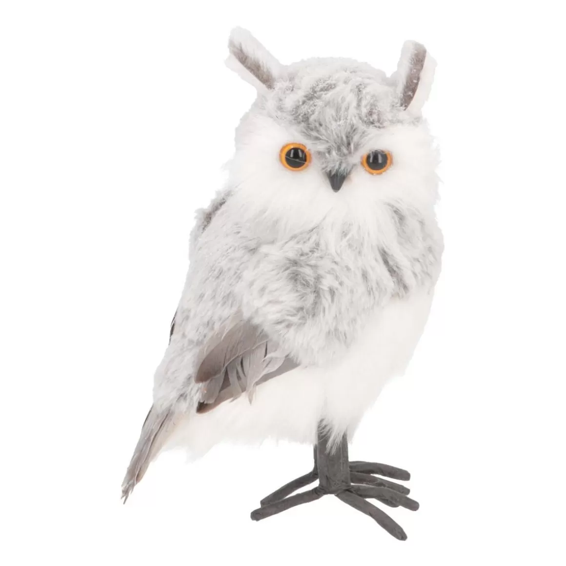 It's all about Christmas Christmas Figurines-Standing Owl | Grey | Plush 'Faux Fur' | 23cm / 9"