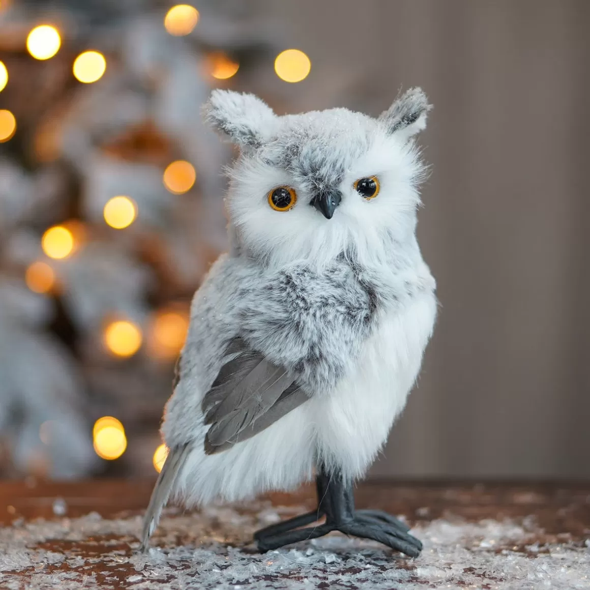 It's all about Christmas Christmas Figurines-Standing Owl | Grey | Plush 'Faux Fur' | 23cm / 9"