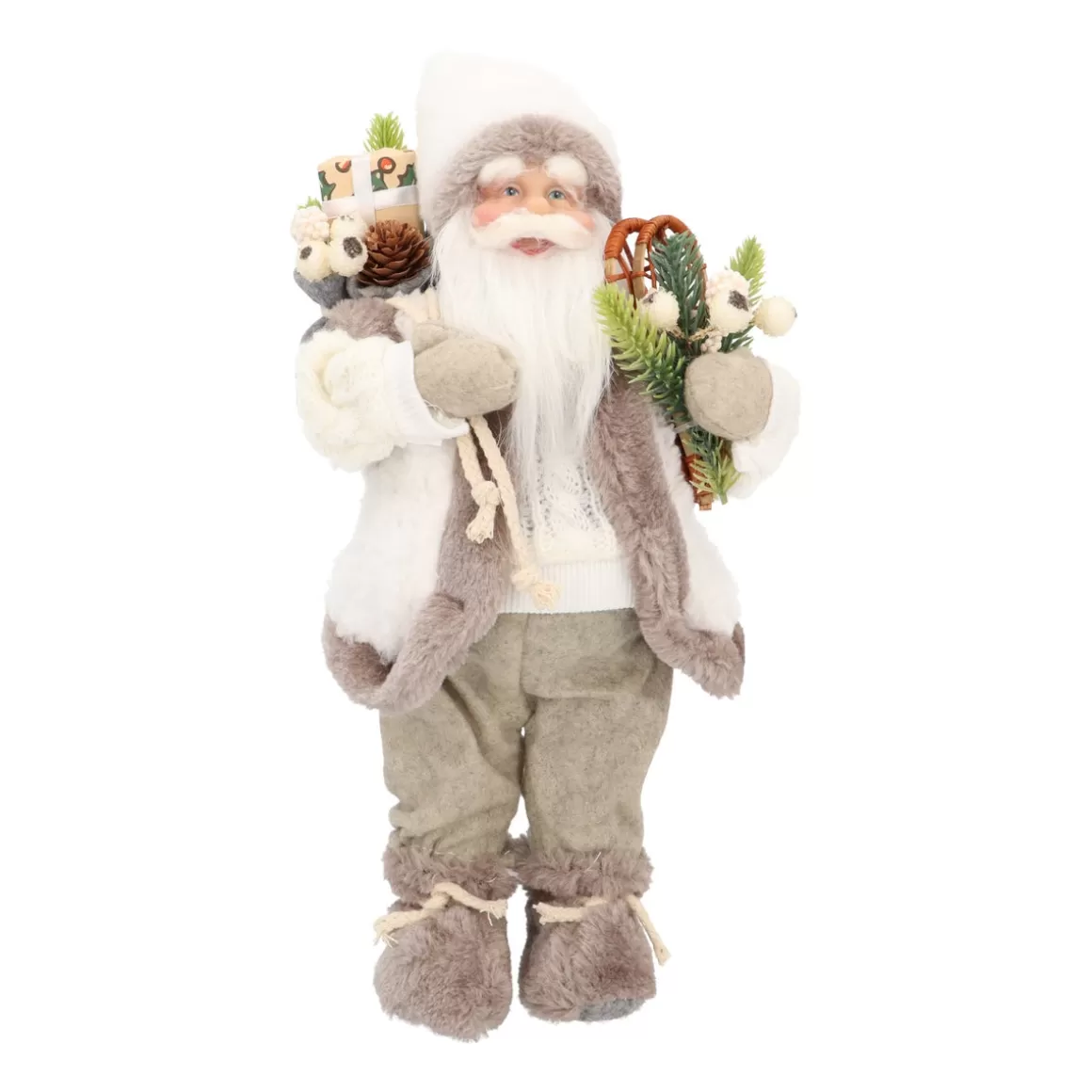 It's all about Christmas Christmas Figurines-Standing Santa Claus | White-grey | 30cm/12in | Cloth