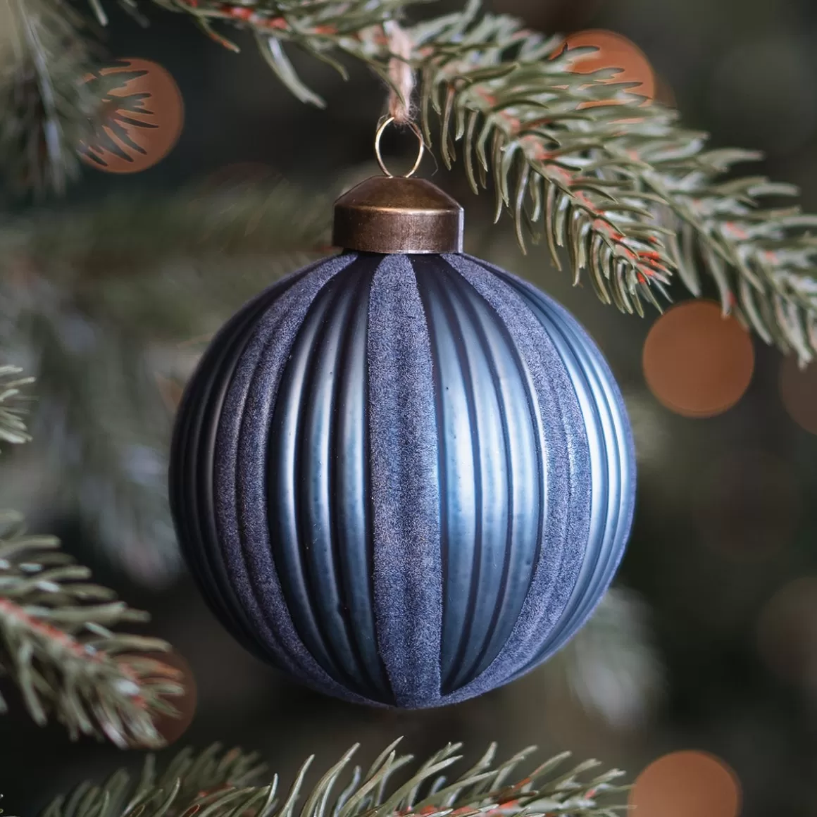 It's all about Christmas Christmastree Decorations Glass | Glass Christmas Baubles-Stylish Blue Christmas Bauble With Felt Stripes