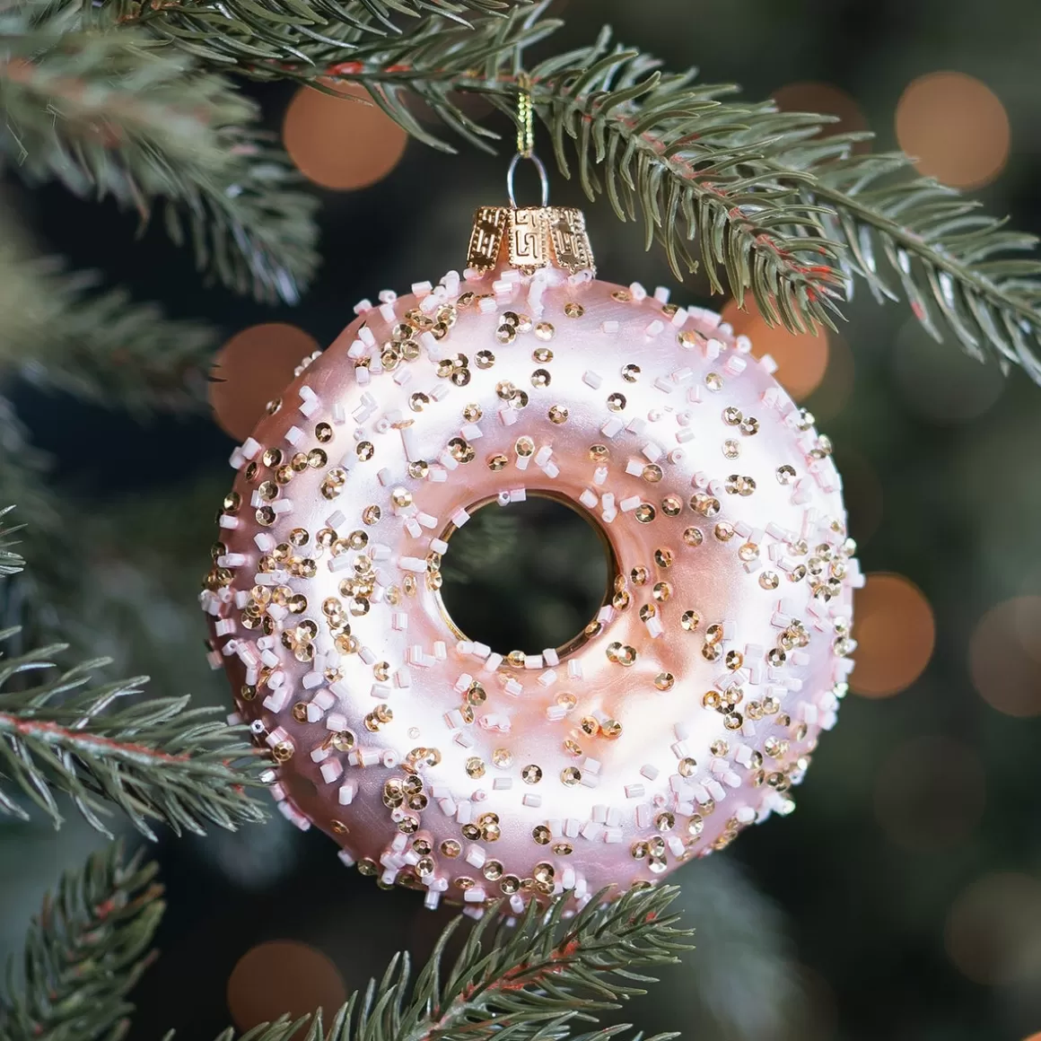 It's all about Christmas Christmastree Decorations Glass-Stylish Donut Ornament With Gold Beads