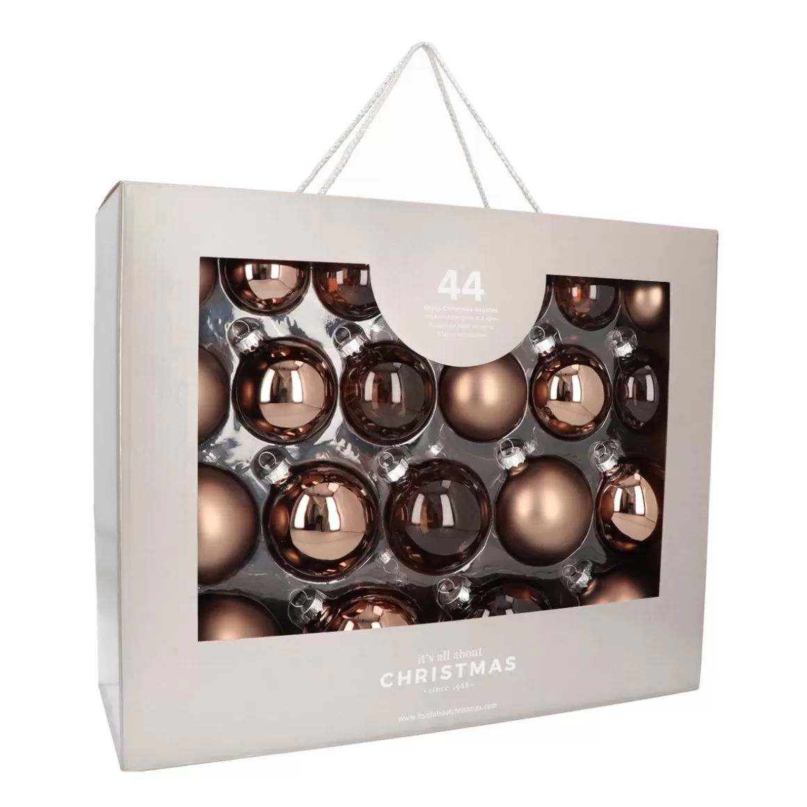 It's all about Christmas Christmas Baubles By Colour | Glass Christmas Baubles-Stylish Hazel Brown Bauble Set 44 Pieces In A Handy Box