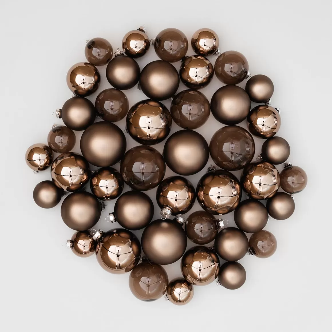 It's all about Christmas Christmas Baubles By Colour | Glass Christmas Baubles-Stylish Hazel Brown Bauble Set 44 Pieces In A Handy Box