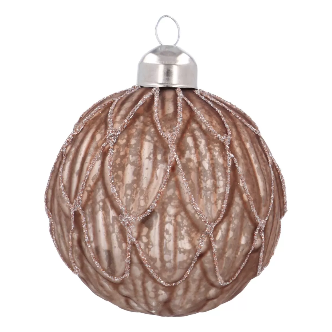 It's all about Christmas Christmastree Decorations Glass | Extraordinary Baubles-Taupe Christmas Bauble With Elegant Leaf Motif