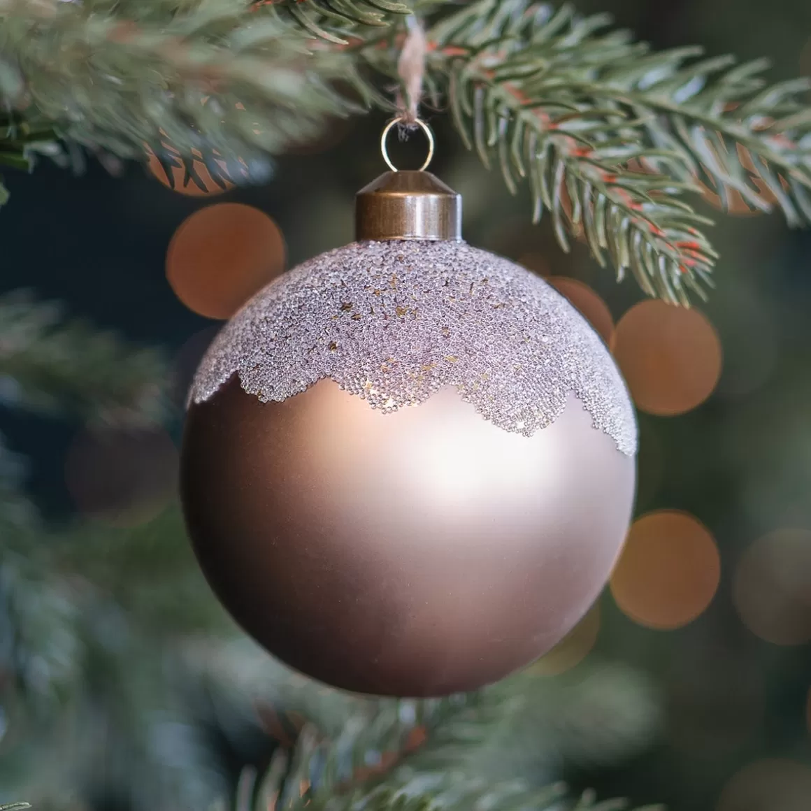 It's all about Christmas Christmastree Decorations Glass | Extraordinary Baubles-Taupe Christmas Bauble With Matte Finish And Glitters