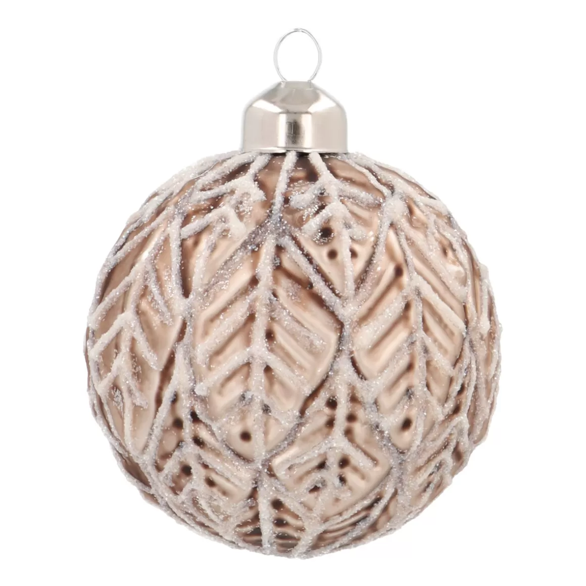 It's all about Christmas Christmastree Decorations Glass | Glass Christmas Baubles-Taupe Christmas Bauble With Natural Leaf Motif