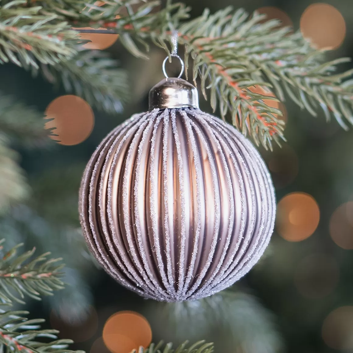 It's all about Christmas Christmastree Decorations Glass | Glass Christmas Baubles-Taupe Christmas Bauble With Playful Lantern Relief