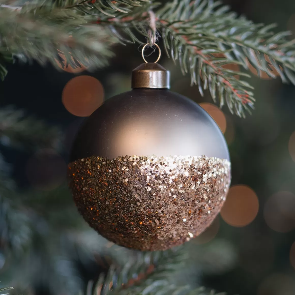 It's all about Christmas Christmastree Decorations Glass | Extraordinary Baubles-Taupe Christmas Bauble With Sparkling Glitter Dip