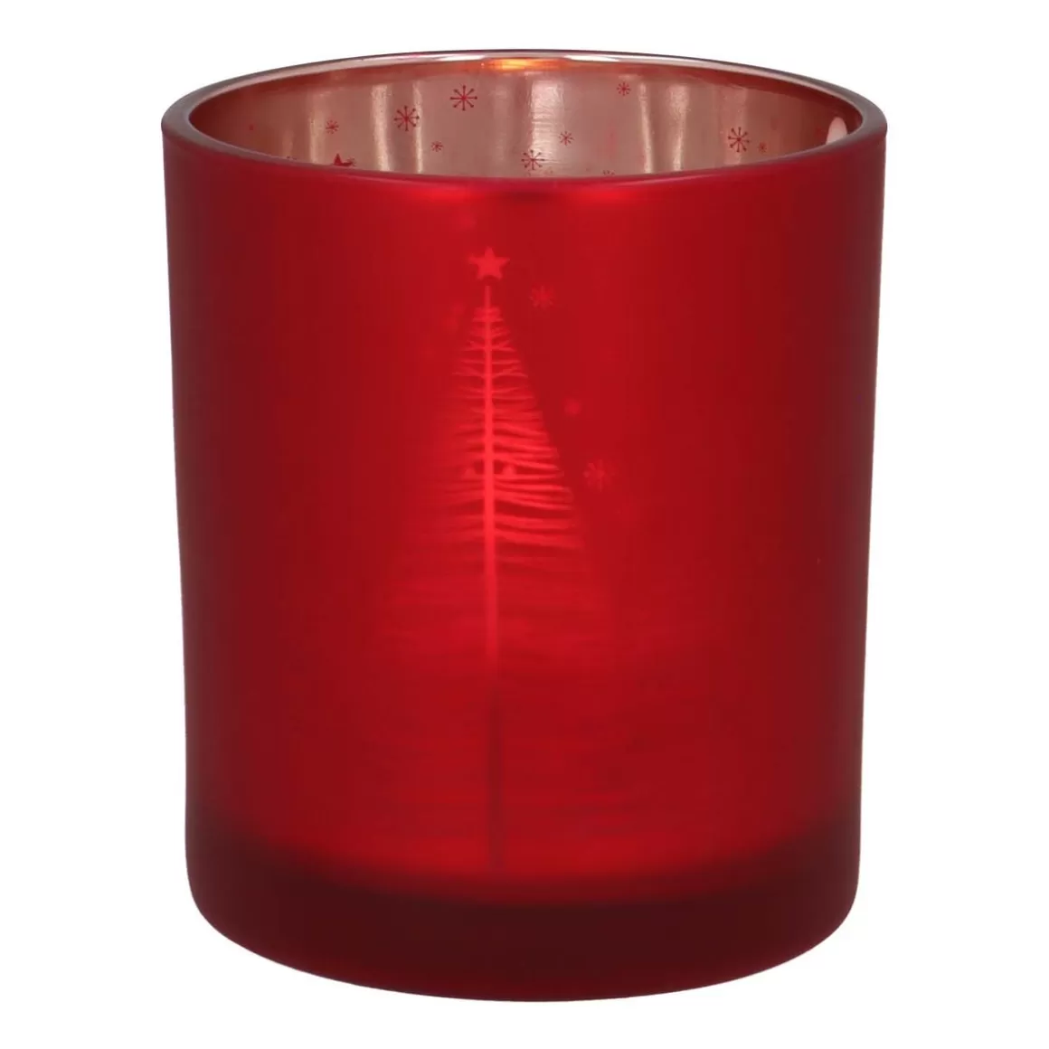 It's all about Christmas Candles | Christmas Figurines-Tealight Holder With Christmas Trees | Glass | 8cm | Red