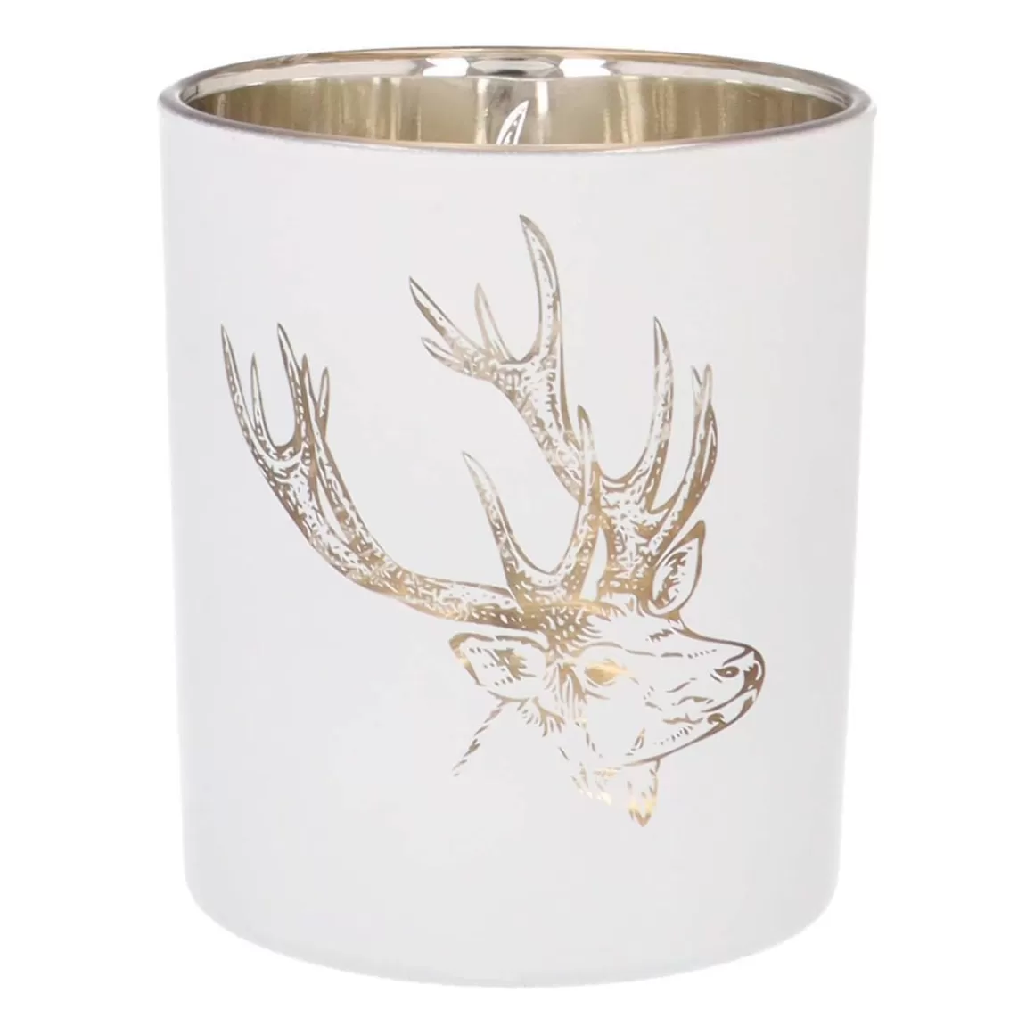 It's all about Christmas Candles-Tealight Holder With Deer Head | Glass | 10cm | White-gold