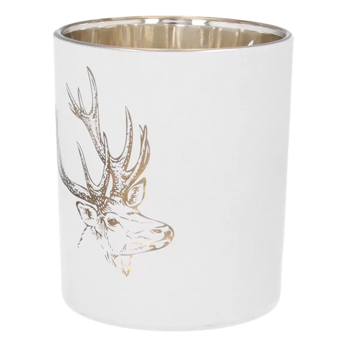 It's all about Christmas Candles-Tealight Holder With Deer Head | Glass | 10cm | White-gold